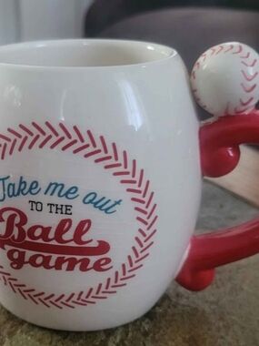 White and Red Baseball-Themed Ceramic Mug